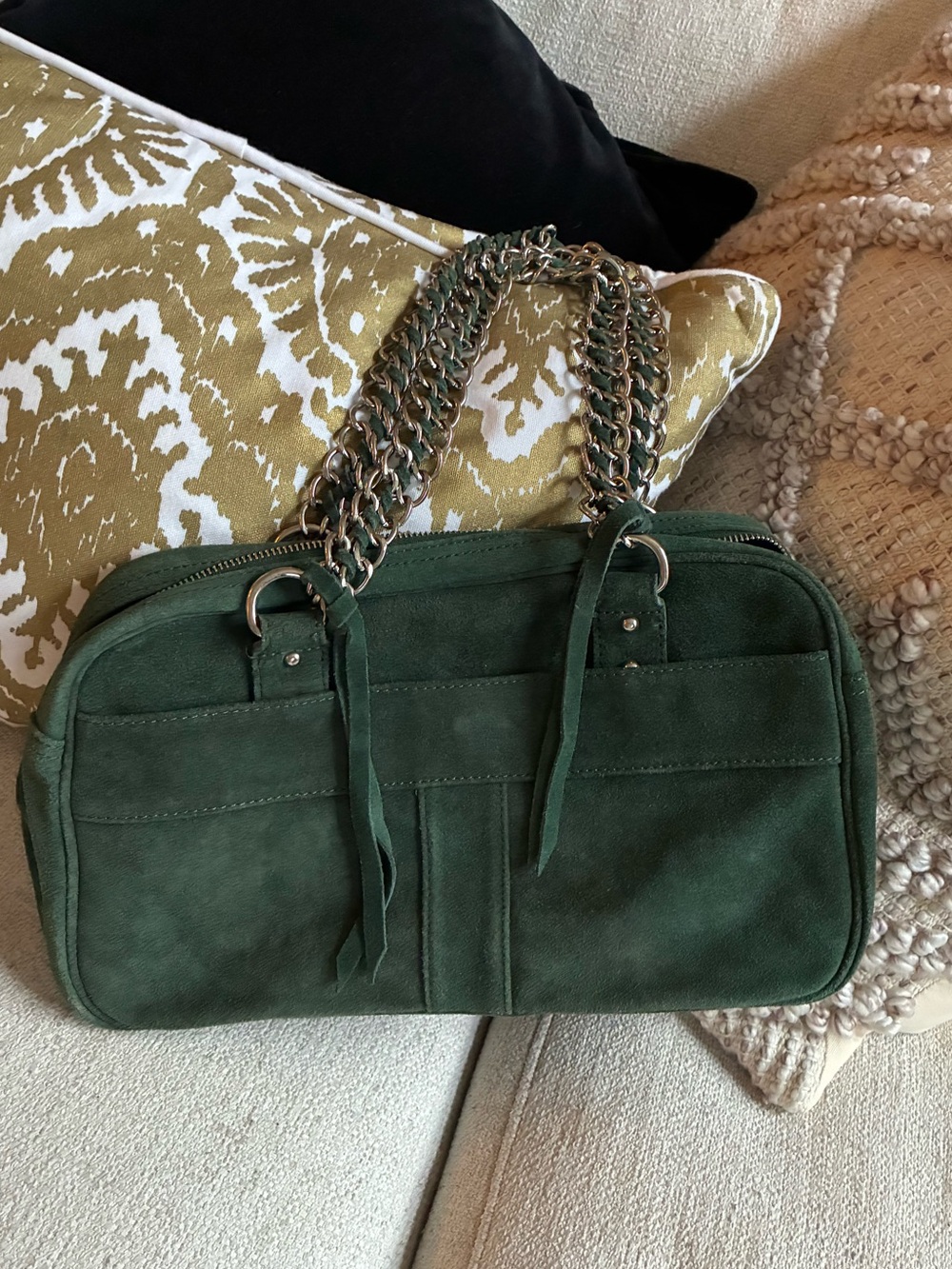 Avon Vintage Real Suede Fringe Shoulder Purse Emerald Green Suede Y2K